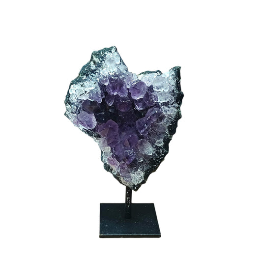 Piedra Natural Amatista En Bruto Con Base De Metal Cuadrada Peso 90 a 150 Gr Altura 8 Cms Aprox (La Pieza Puedes Ser Ligeramente Diferente A La Foto) TODOMINERAL