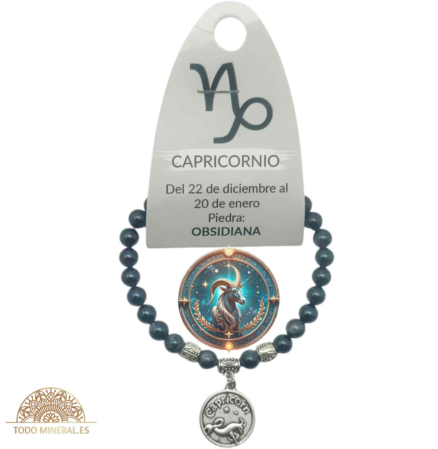Pulsera Horóscopo Capricornio Piedra Obsidiana 6 mm - TODOMINERAL
