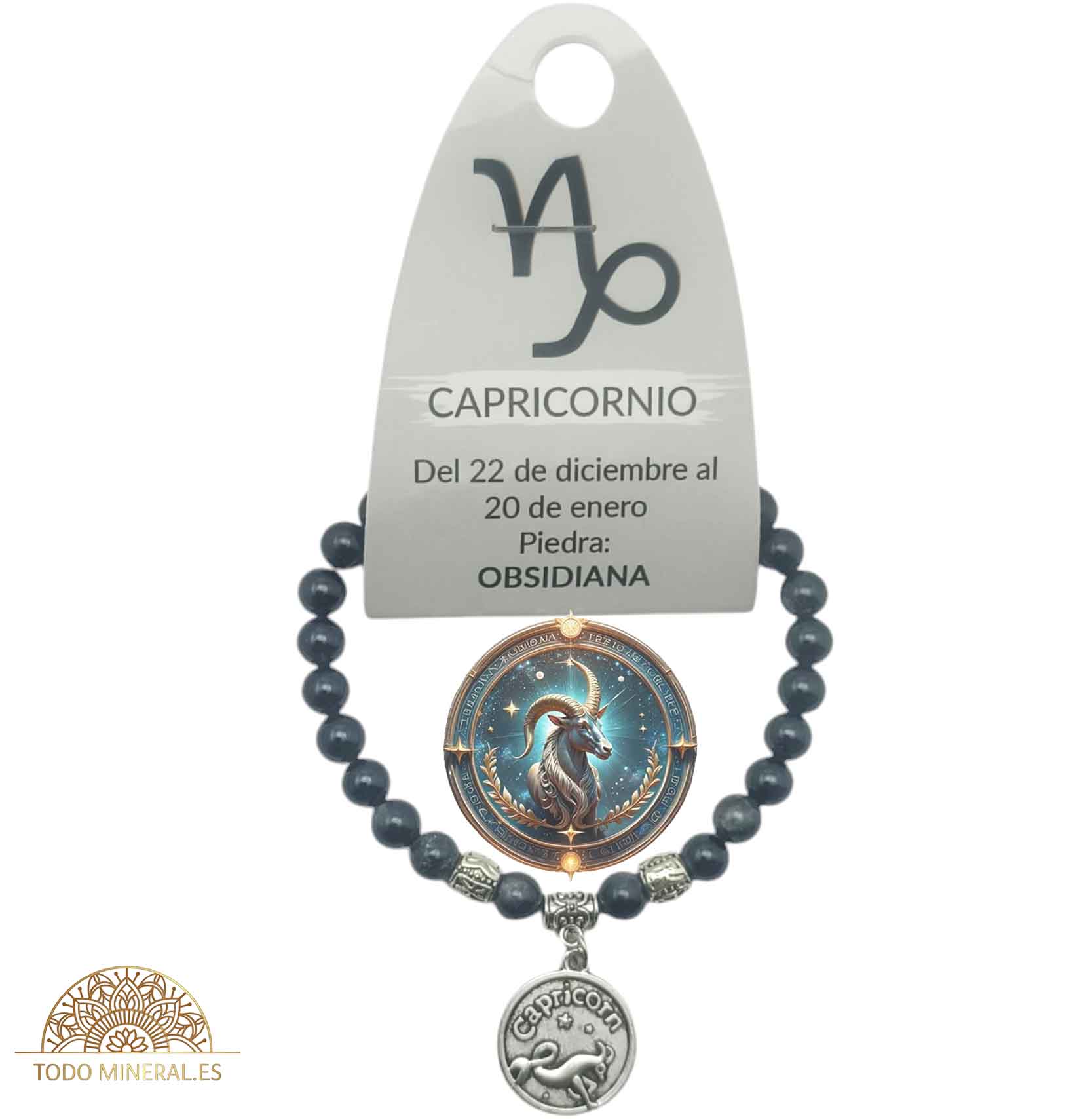 Pulsera Horóscopo Capricornio Piedra Obsidiana 6 mm - TODOMINERAL