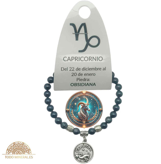Pulsera Horóscopo Capricornio Piedra Obsidiana 6 mm - TODOMINERAL
