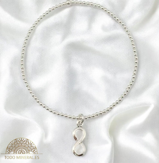 Pulsera Elástica Bolas 2 mm Plata 925 Dije Infinito TODOMINERAL