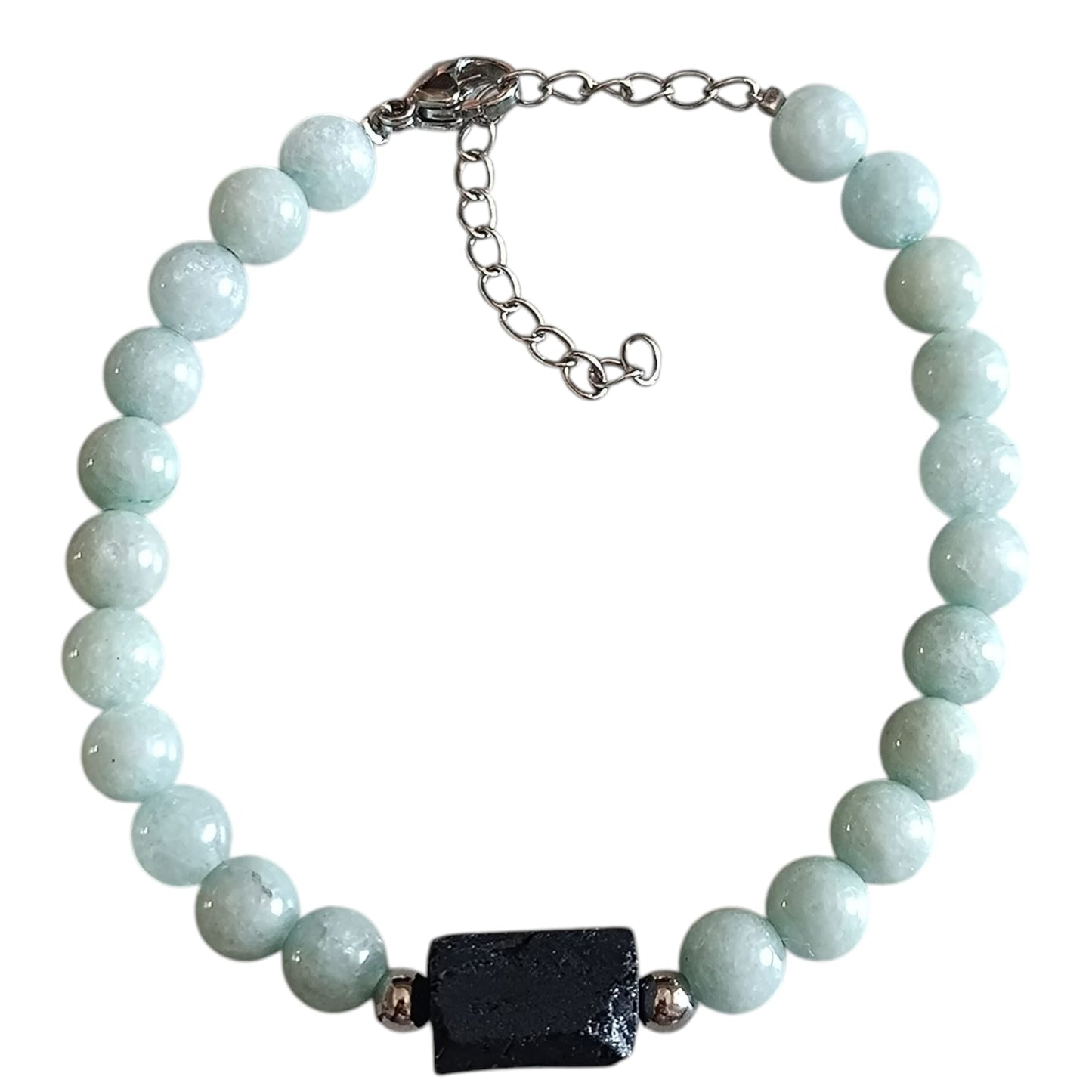 Pulsera de Piedra Natural Jade Burma Con Entrepieza Piedra Turmalina Proteccion y Abundancia PULSERA ACERO