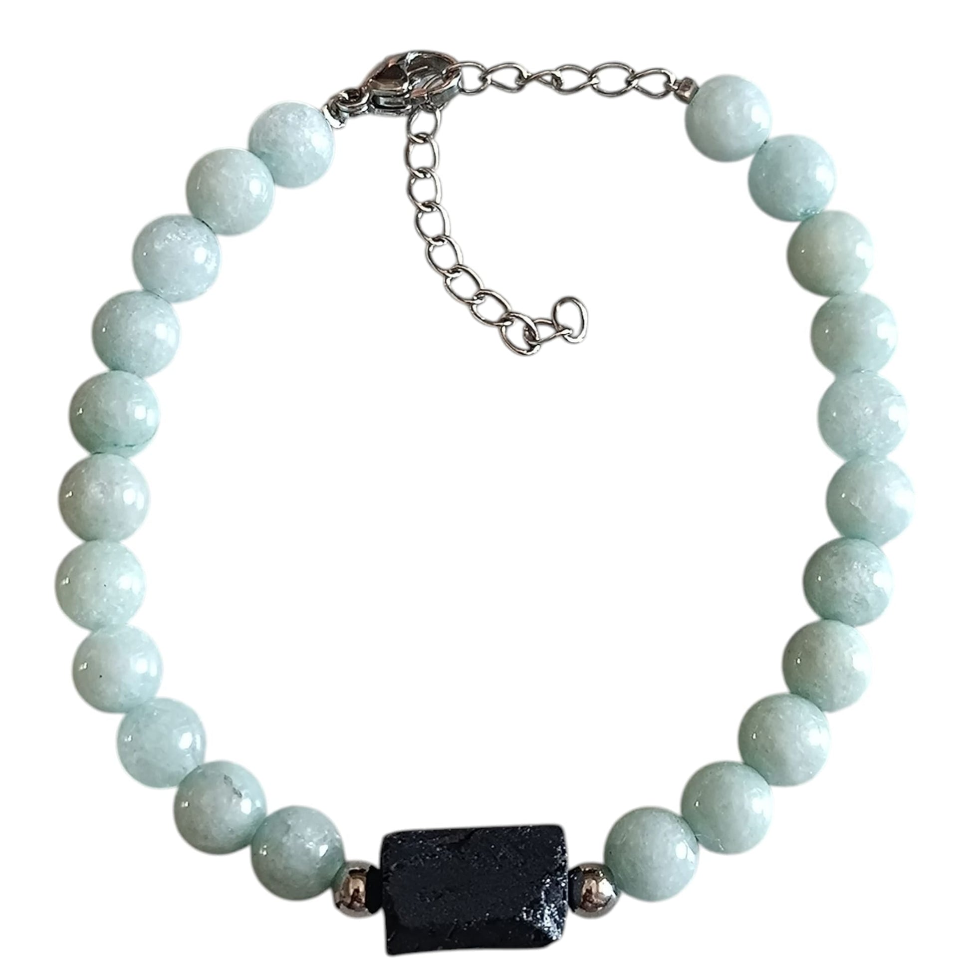 Pulsera de Piedra Natural Jade Burma Con Entrepieza Piedra Turmalina Proteccion y Abundancia PULSERA ACERO