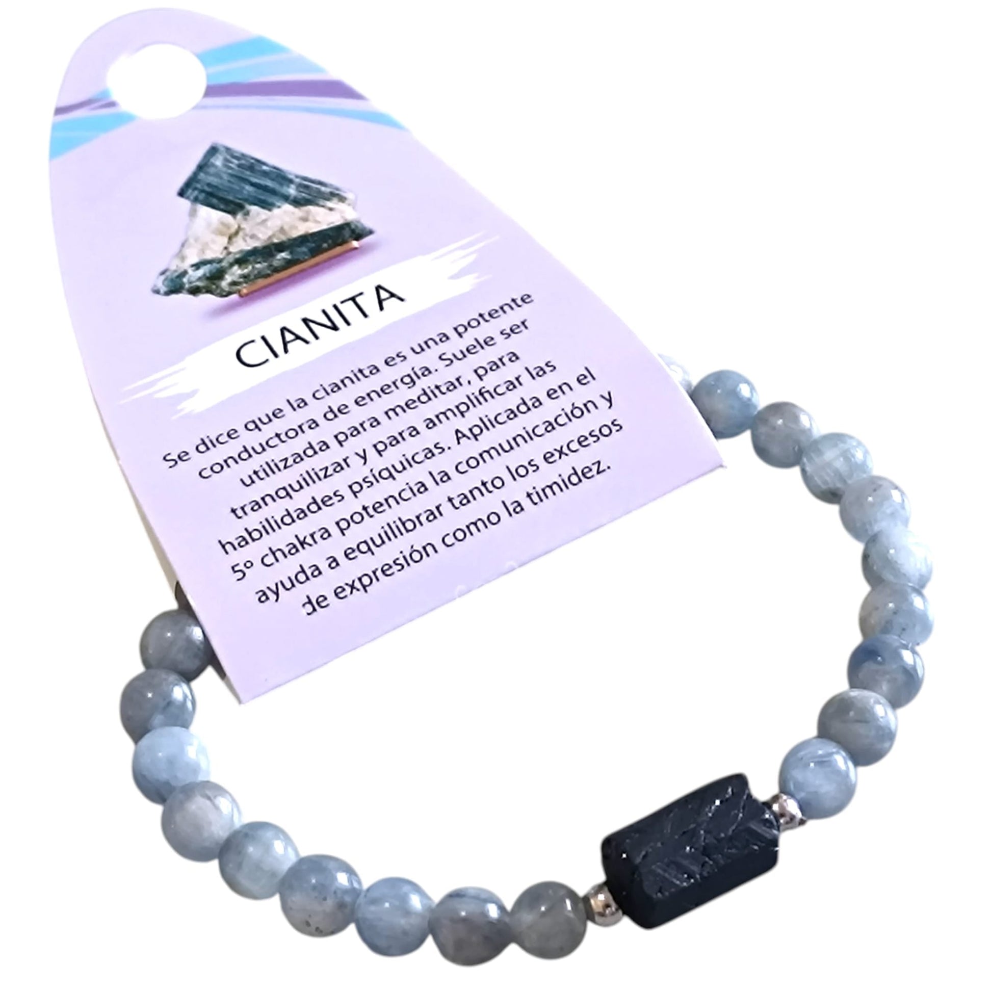 Pulsera de Piedra Natural Cianita Con Entrepieza Piedra Turmalina Proteccion Absoluta PULSERA ACERO