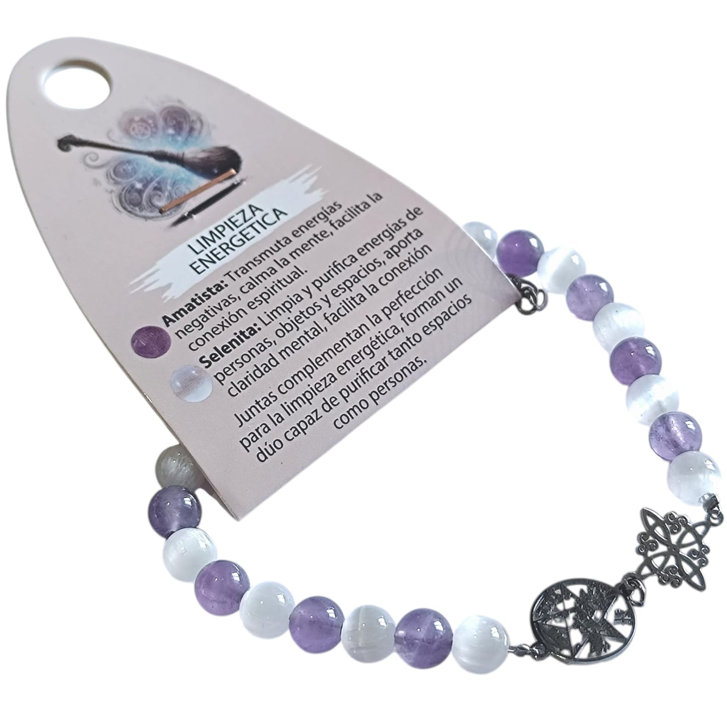 Pulsera Acero Doble Protección Tetragramaton Nudo De Bruja Y Piedra Turmalina Facetada O Cianita Azul PULSERA ACERO
