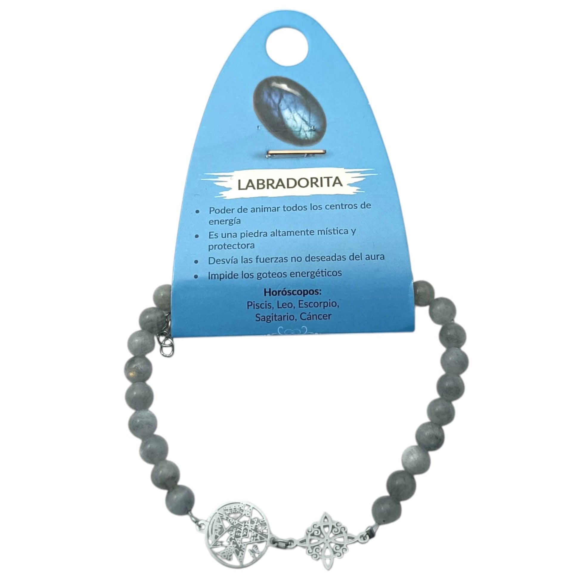 Pulsera Piedra Natural Labradorita 6 mm Doble Proteccion Acero PULSERAS MINERALES