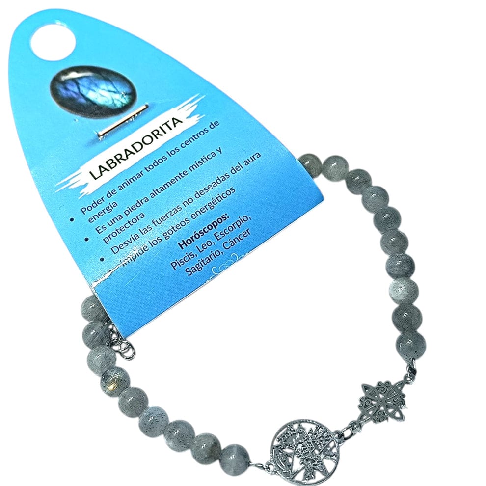 Pulsera Acero Doble Protección Tetragramaton Nudo De Bruja Y Piedra Turmalina Facetada O Cianita Azul PULSERA ACERO
