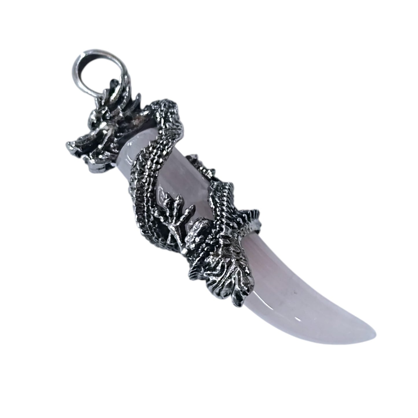 Colgante Metal Dragon Con Mineral EnForma De Colmillo A Elegir Incluye Cadena Acero Finita TODOMINERAL