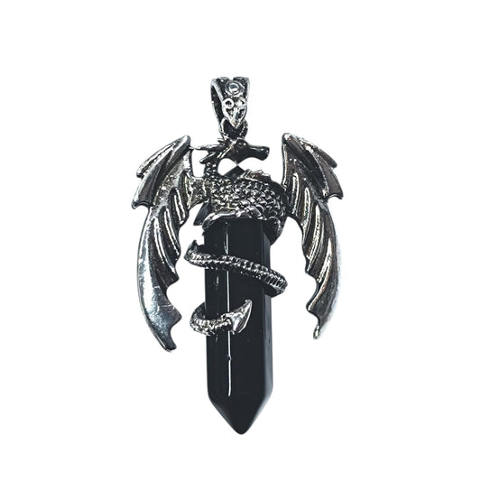 Colgante Metal Dragon Con Mineral A Elegir Incluye Cadena Acero Finita TODOMINERAL