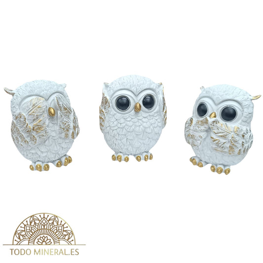 Juego Figura En Resina Buhos Ver Oir Callar 9 Cms Apox Color Blanco 600103406 TODOMINERAL