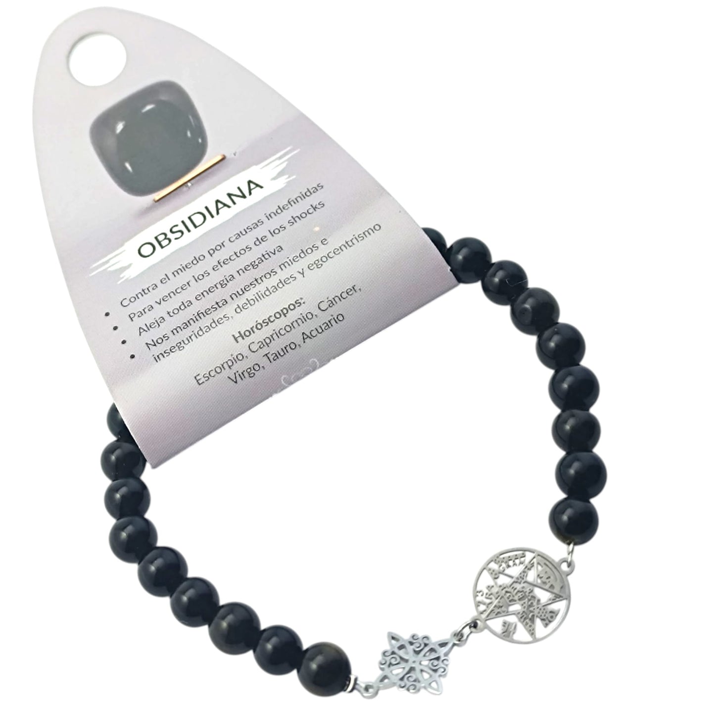 Pulsera Piedra Natural Obsidiana 6 mm Doble Proteccion Acero PULSERAS MINERALES
