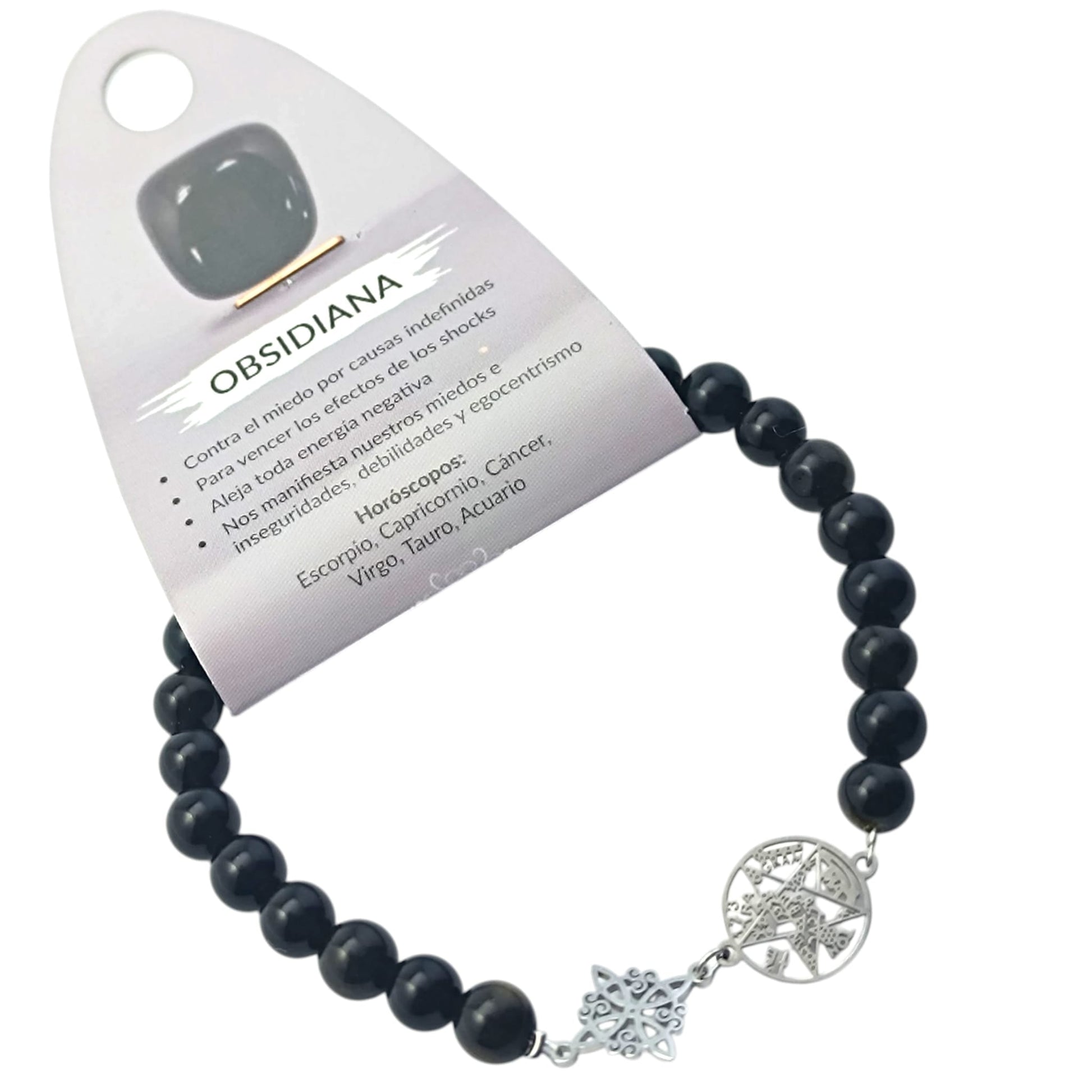 Pulsera Piedra Natural Obsidiana 6 mm Doble Proteccion Acero PULSERAS MINERALES