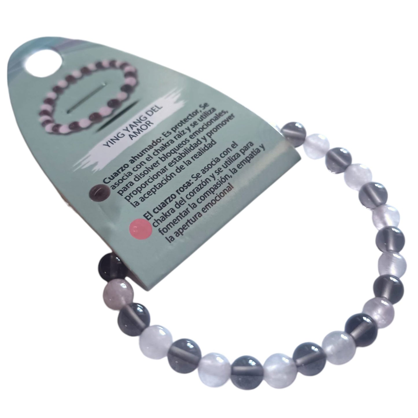 Pulsera Combinada Piedra Cuarzo Ahumado Y Cuarzo Rosa Yin Yang Del Amor 6 mm PULSERAS MINERALES