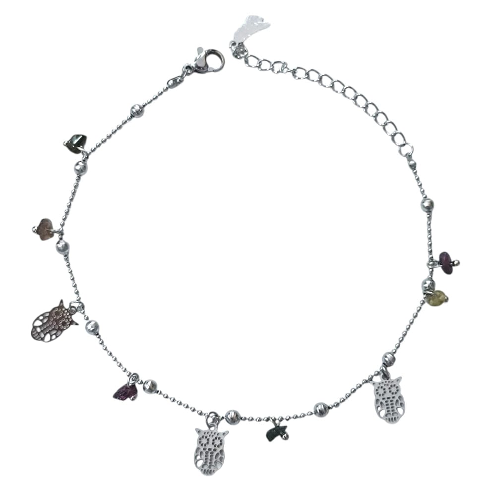 Tobillera Acero Con Dije Y Piedras 61055 - 56 TOBILLERAS ACERO