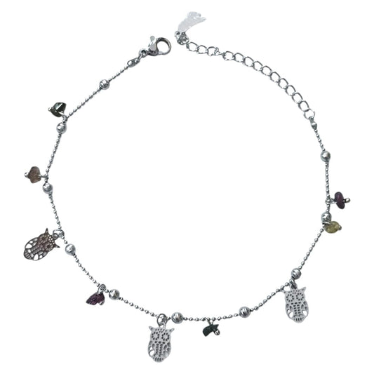 Tobillera Acero Con Dije Y Piedras 61055 - 56 TOBILLERAS ACERO