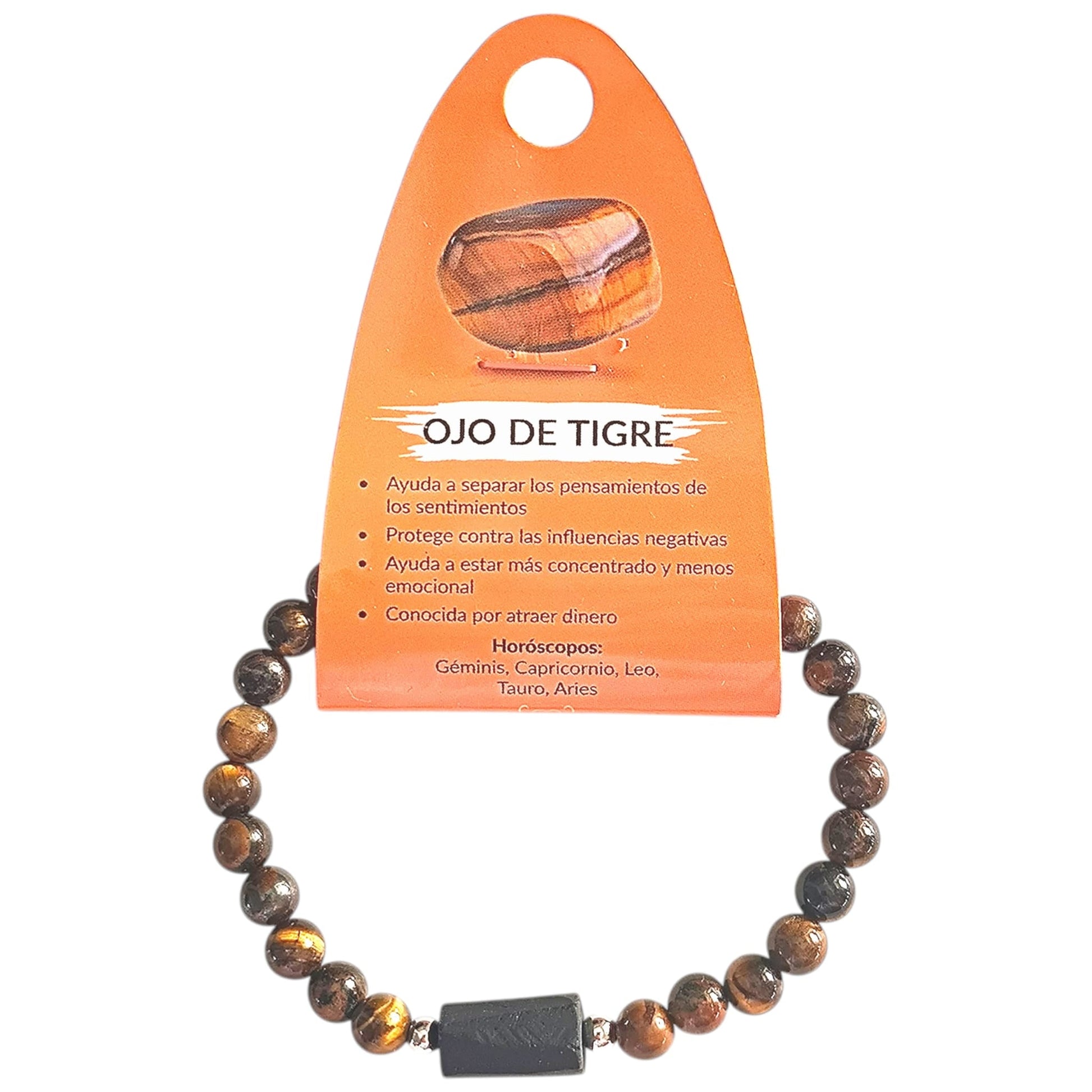 Pulsera de Piedra Natural Ojo De Tigre Con Entrepieza Piedra Turmalina Proteccion Y Enfoque PULSERA ACERO