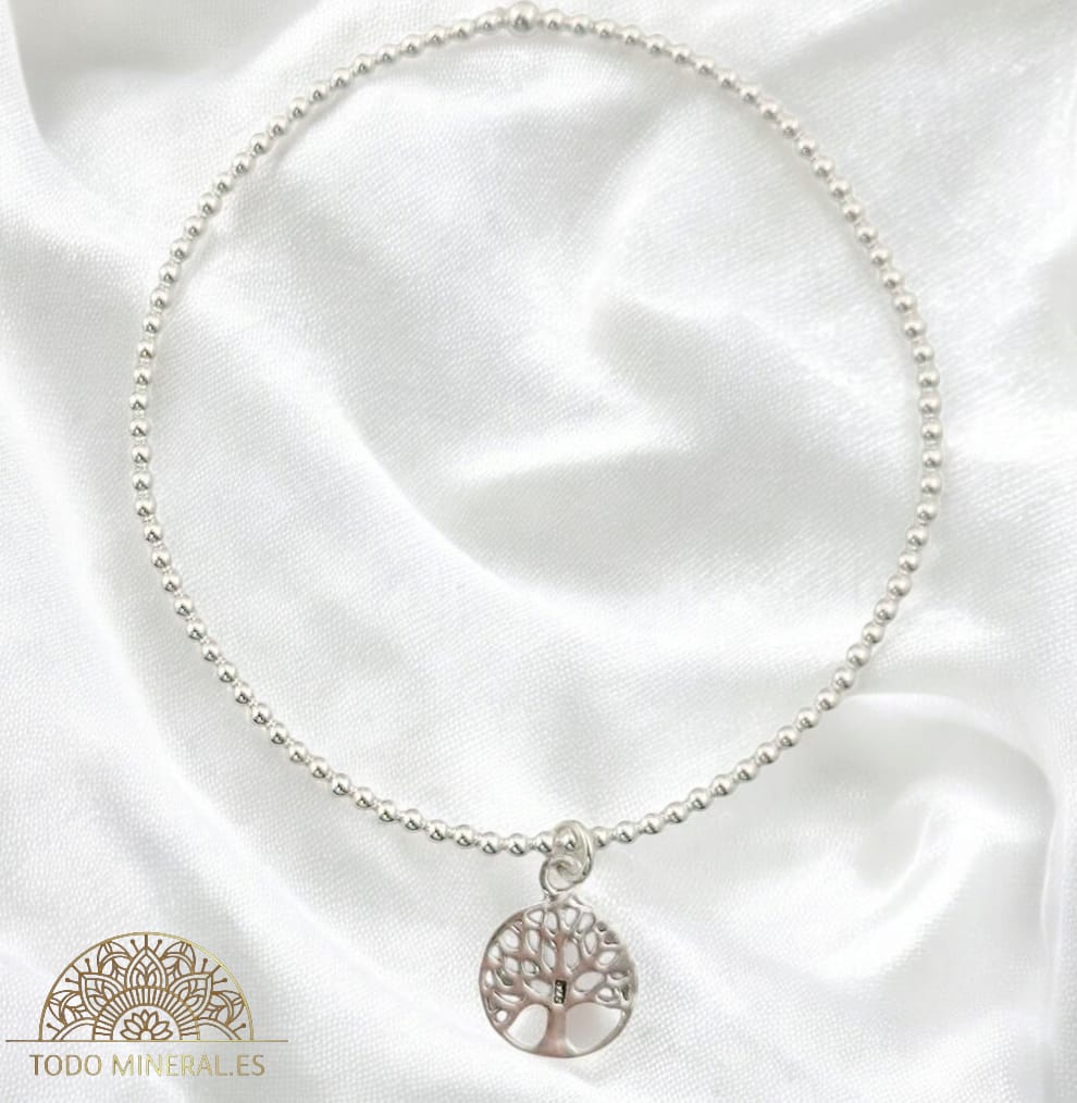 Pulsera Elástica Bolas 2 mm Plata 925 Dije Árbol De La Vida 500303156 TODOMINERAL