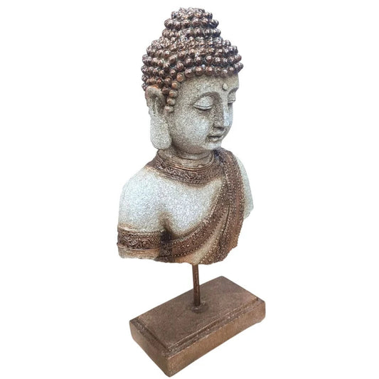 Figura Busto de Buda sobre Pedestal de Resina – 37 cm – Decoración Zen y Espiritual TODOMINERAL