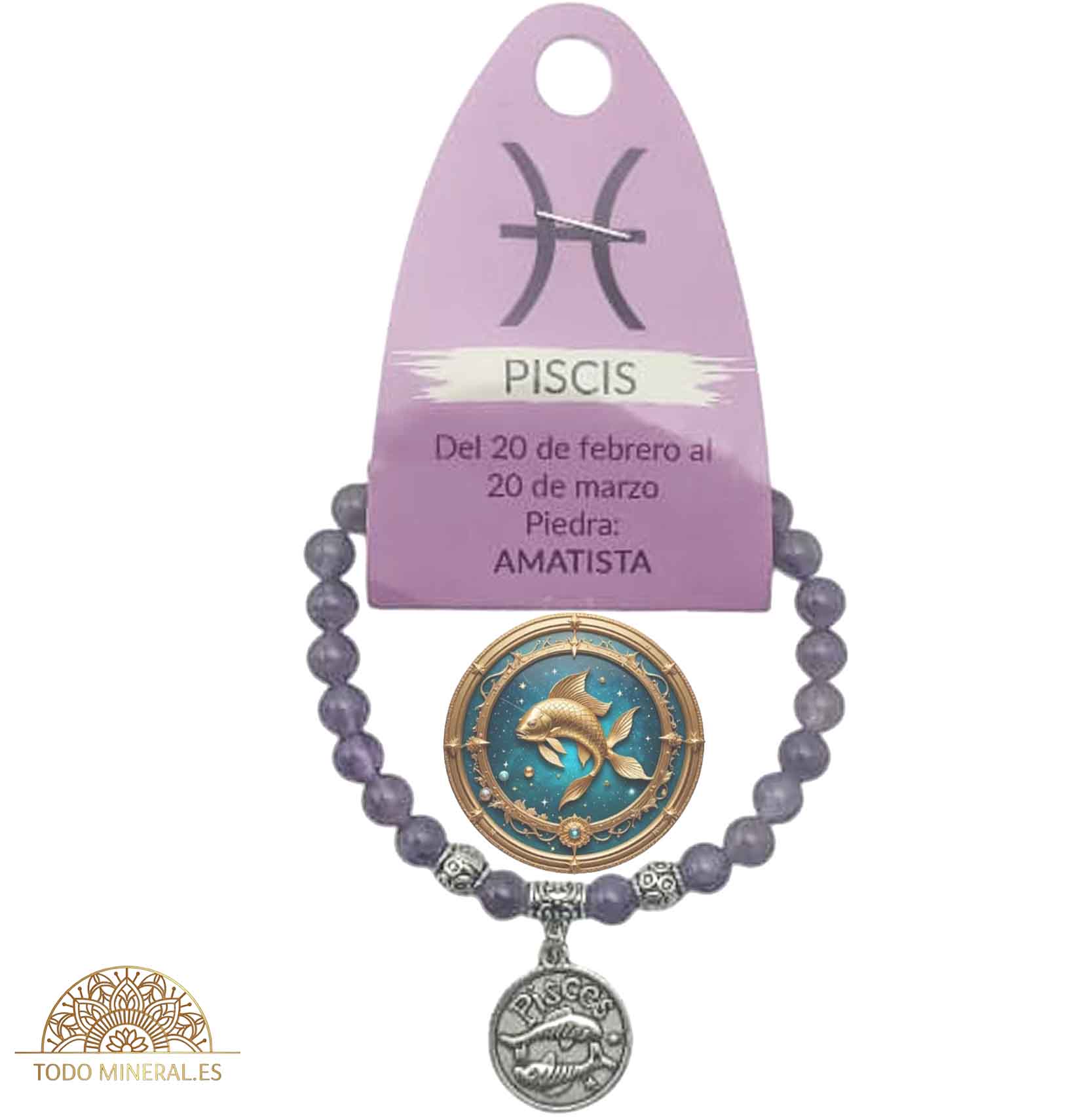Pulsera Horóscopo Piscis Piedra Amatista 6 mm - TODOMINERAL