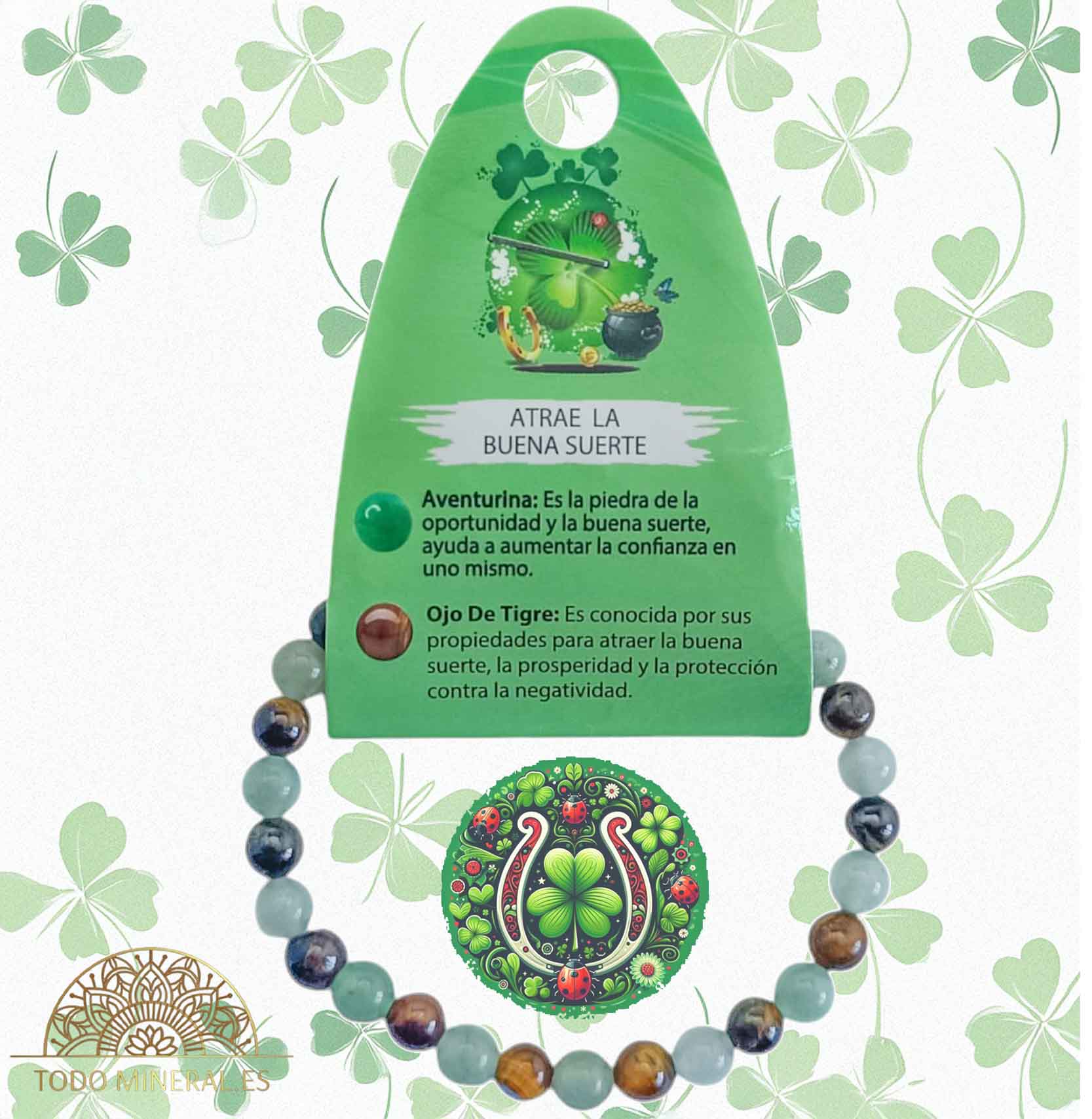 Pulsera Combinada Piedra Aventurina y Ojo De Tigre Para Atraer La Buena Suerte Piedra De 6 mm - TODOMINERAL