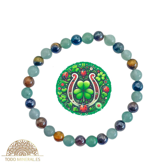 Pulsera Combinada Piedra Aventurina y Ojo De Tigre Para Atraer La Buena Suerte Piedra De 6 mm - TODOMINERAL