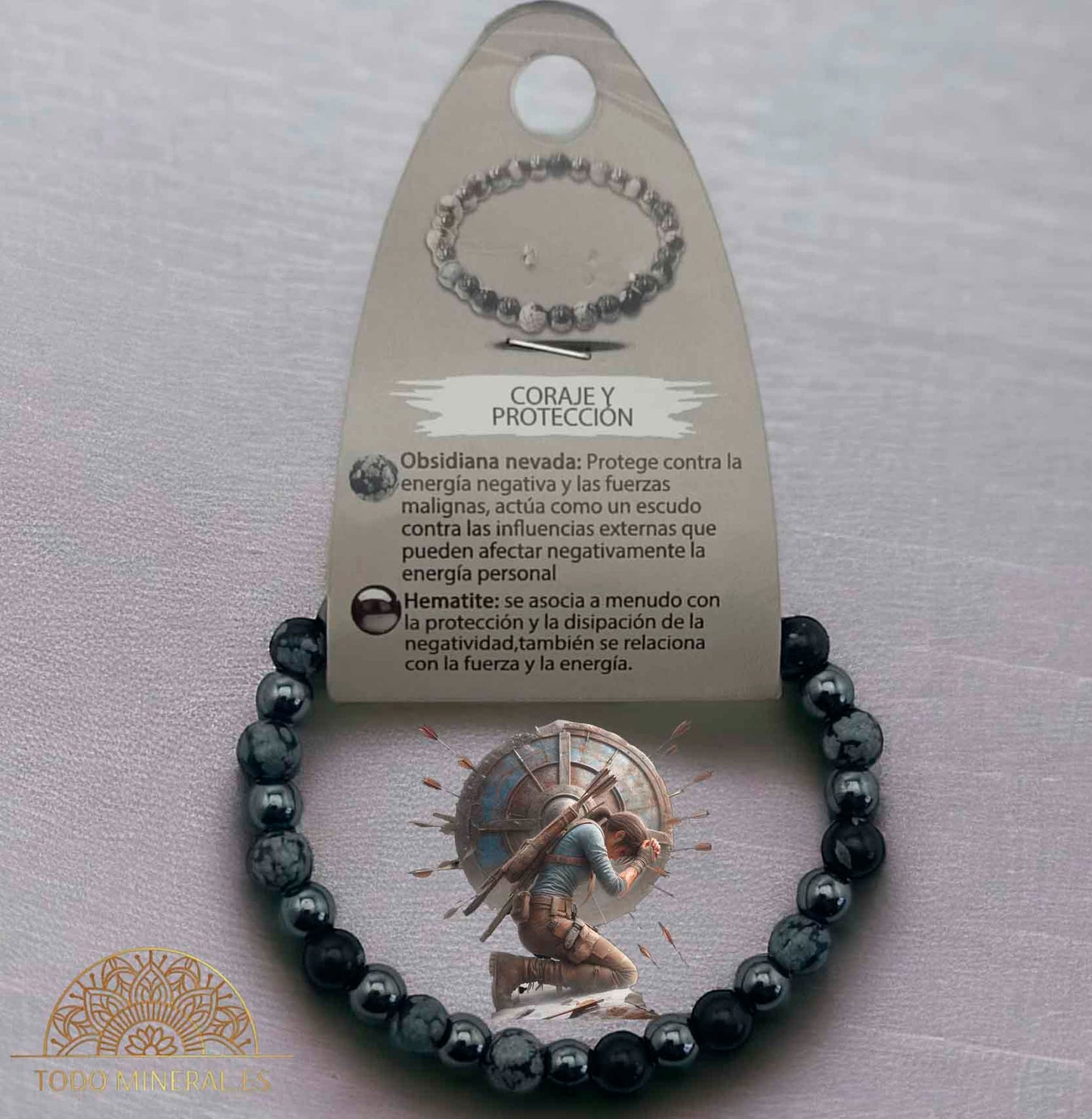 Pulsera Combinada Piedra Obsidiana Nevada y Hematite Para Coraje Y Protección Piedra De 6 mm - TODOMINERAL