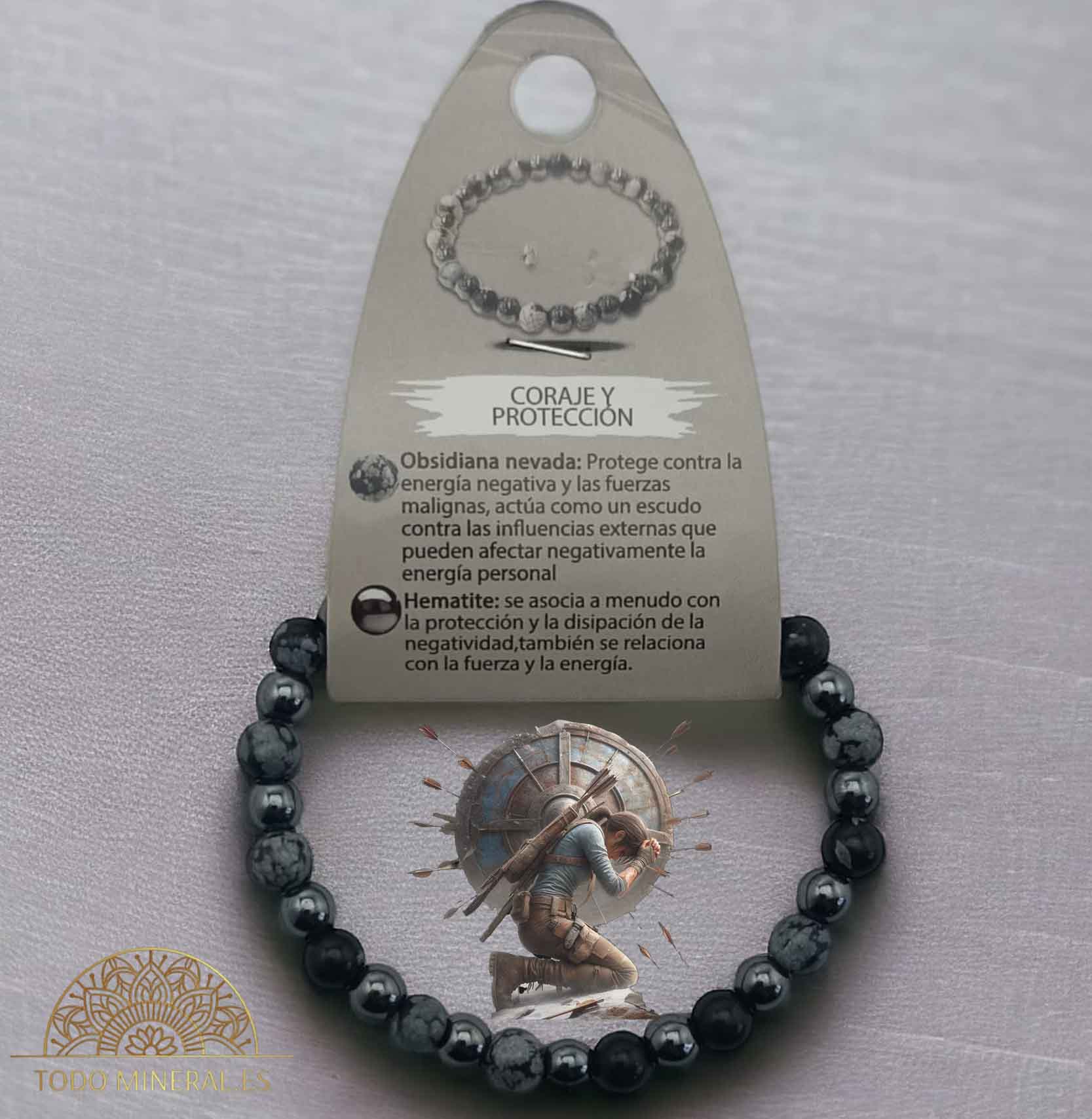 Pulsera Combinada Piedra Obsidiana Nevada y Hematite Para Coraje Y Protección Piedra De 6 mm - TODOMINERAL