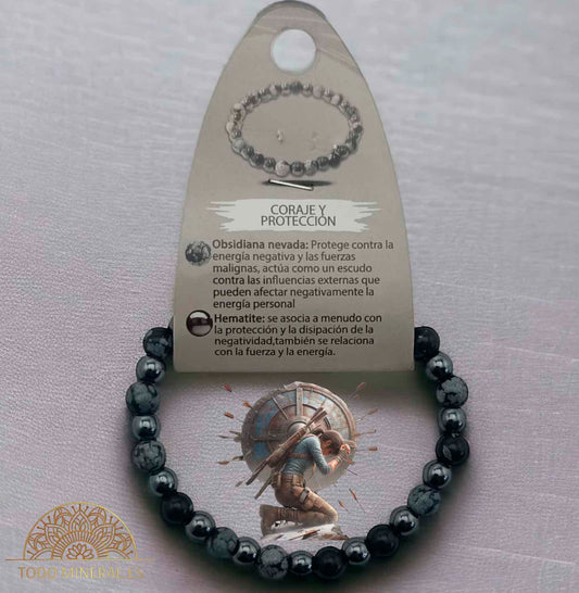 Pulsera Combinada Piedra Obsidiana Nevada y Hematite Para Coraje Y Protección Piedra De 6 mm - TODOMINERAL