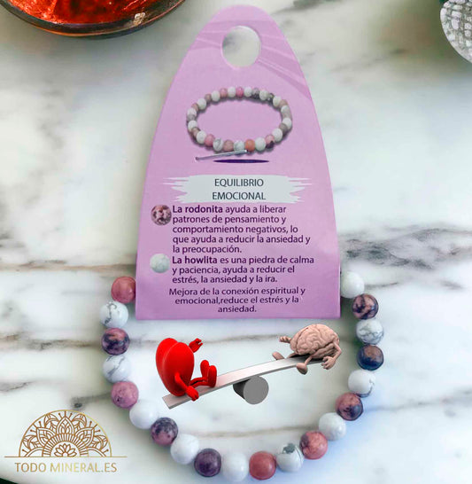 Pulsera Combinada Piedra Rodonita y Howlite Para Equilibrio Emocional Piedra De 6 mm - TODOMINERAL