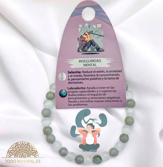 Pulsera Combinada Piedra Selenita y Labradorita Para Inseguridad Mental Piedra De 6 mm - TODOMINERAL