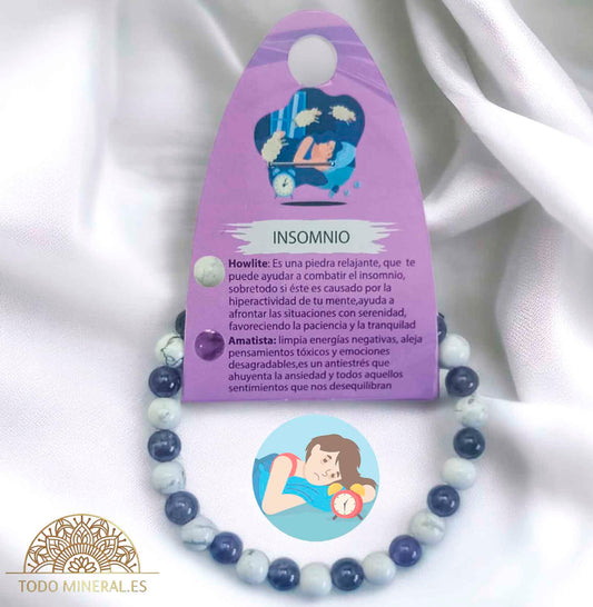 Pulsera Combinada Piedra Amatista y Howlite Para Imsomnio Piedra De 6 mm - TODOMINERAL