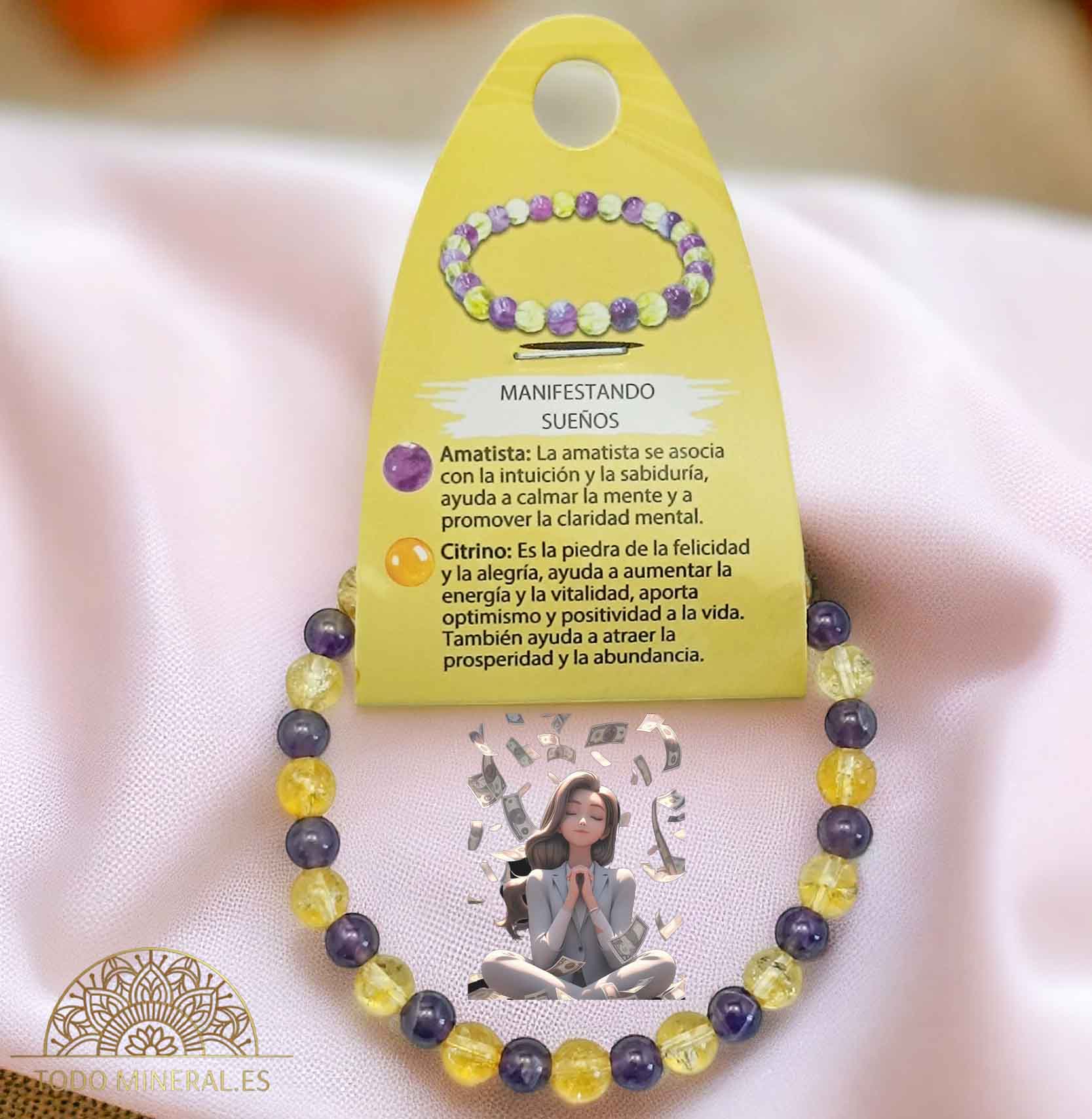 Pulsera Combinada Piedra Amatista y Citrino Para Manifestar Sueños Piedra De 6 mm - TODOMINERAL