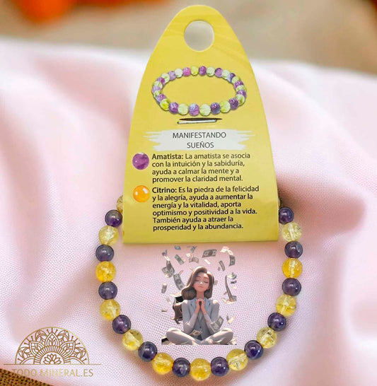 Pulsera Combinada Piedra Amatista y Citrino Para Manifestar Sueños Piedra De 6 mm - TODOMINERAL