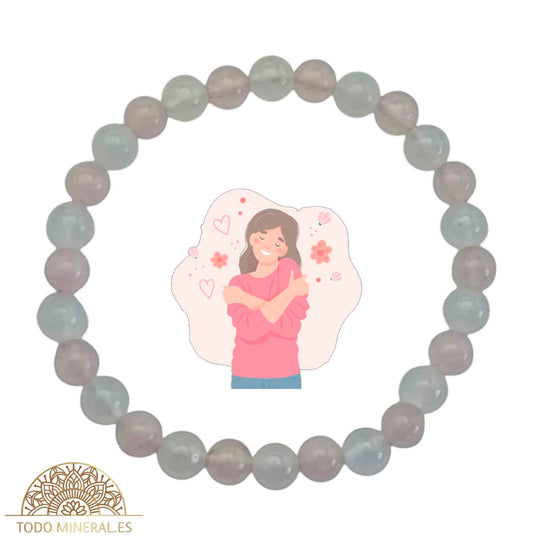 Pulsera Combinada Piedra Cuarzo Rosa y Cuarzo Blanco Para Amor Porpio Y Puereza Piedra De 6 mm - TODOMINERAL