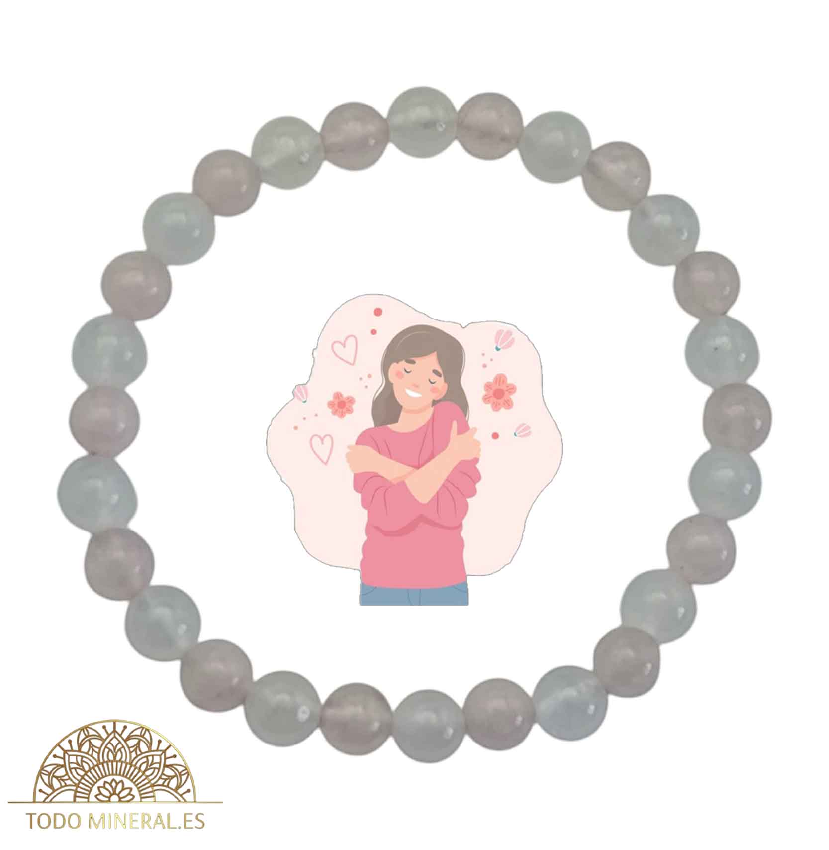 Pulsera Combinada Piedra Cuarzo Rosa y Cuarzo Blanco Para Amor Porpio Y Puereza Piedra De 6 mm - TODOMINERAL