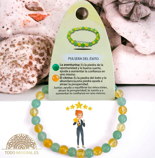 Pulsera Combinada Citrino y Aventurina Para Éxito Piedra De 6 mm - TODOMINERAL