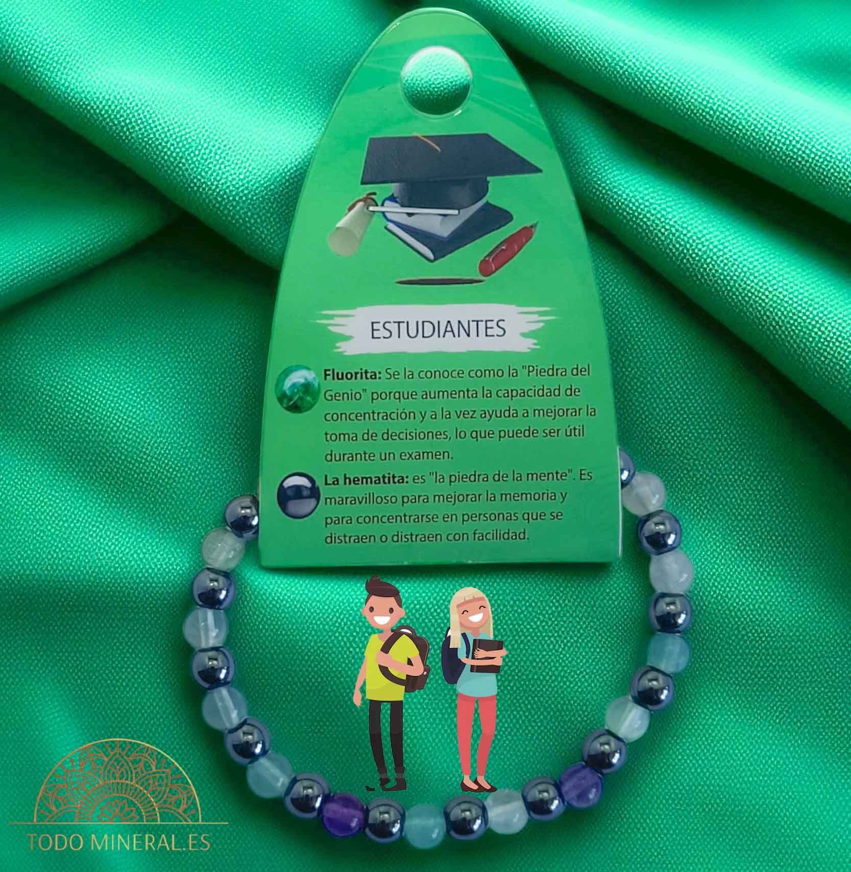 Pulsera Combinada Hematite y Fluorita Para Estudiantes Piedra De 6 mm - TODOMINERAL