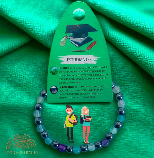 Pulsera Combinada Hematite y Fluorita Para Estudiantes Piedra De 6 mm - TODOMINERAL