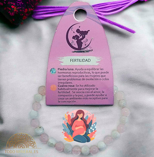 Pulsera Combinada Piedra Cuarzo Rosa y Piedra Luna Para Fertilidad Piedra De 6 mm - TODOMINERAL