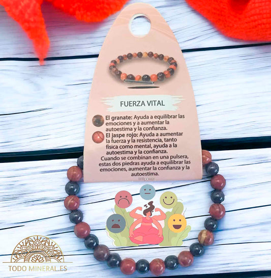 Pulsera Combinada Piedra Granate y Jaspe Rojo Para Fuerza Vital Piedra De 6 mm - TODOMINERAL