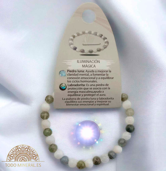 Pulsera Combinada Piedra Luna y labradorita Para Iluminación Mágica Piedra De 6 mm - TODOMINERAL