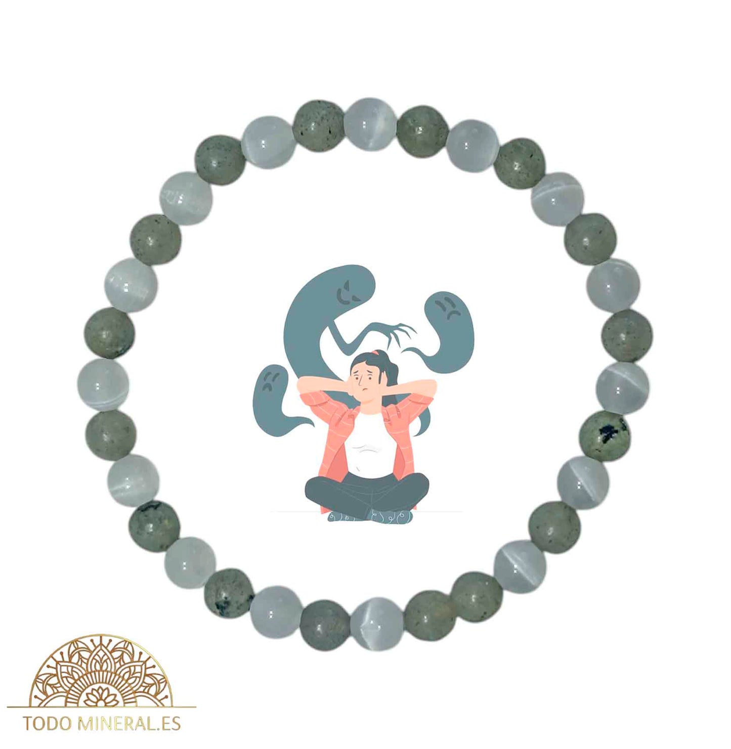 Pulsera Combinada Piedra Selenita y Labradorita Para Inseguridad Mental Piedra De 6 mm - TODOMINERAL