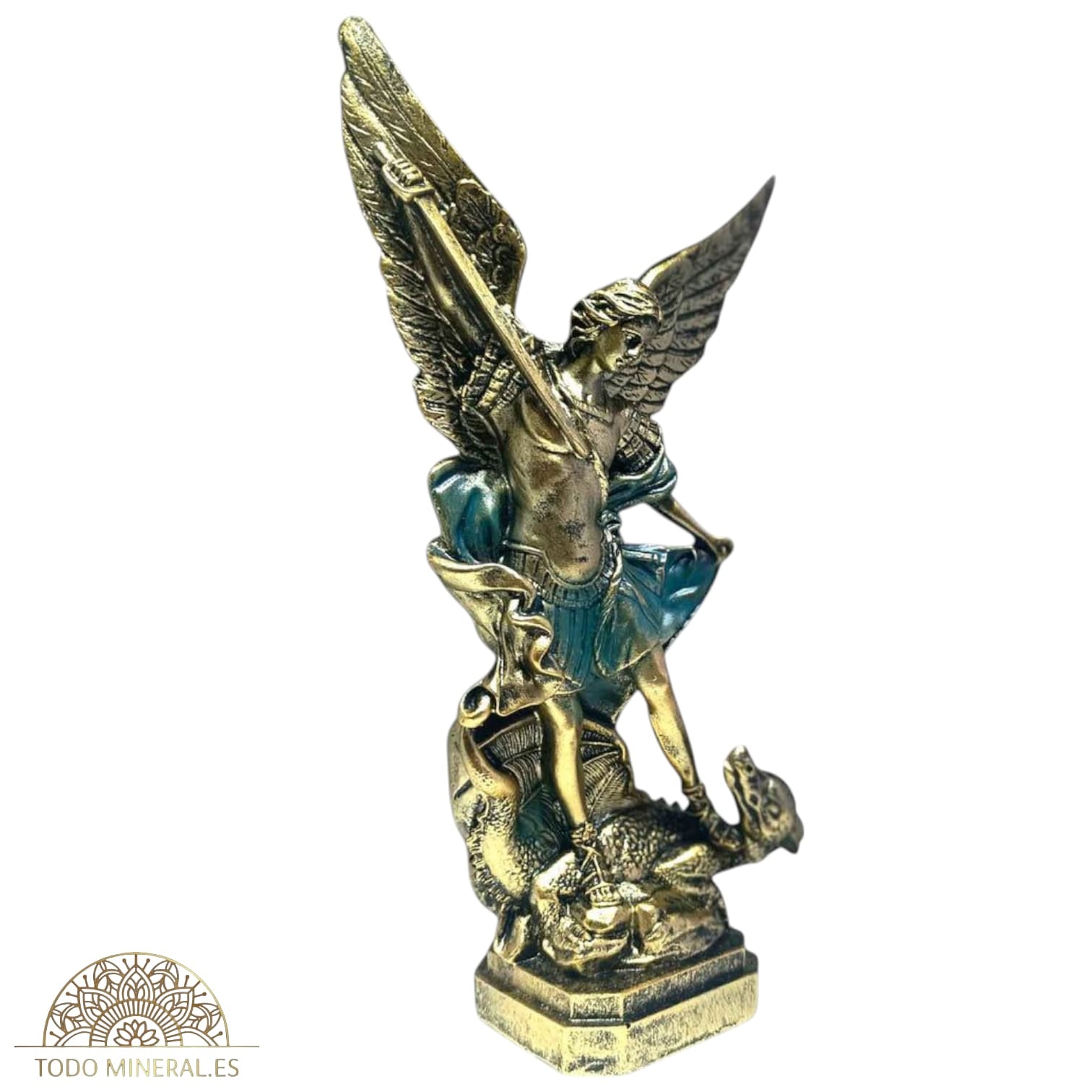 Figura Arcángel San Miguel En Resina 30 Cms Dorado y Azul  600103662 TODOMINERAL