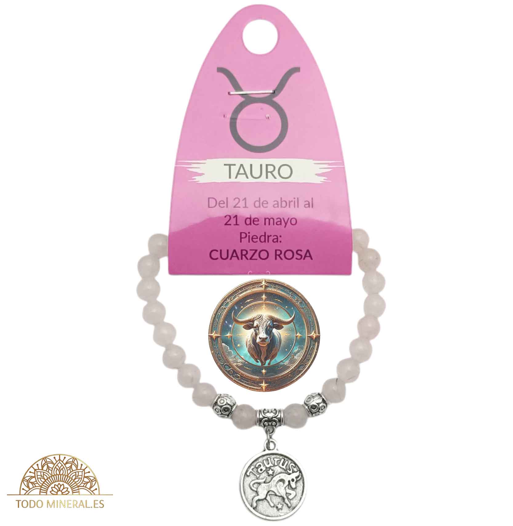 Pulsera Horóscopo Tauro Piedra Cuarzo Rosa 6 mm - TODOMINERAL