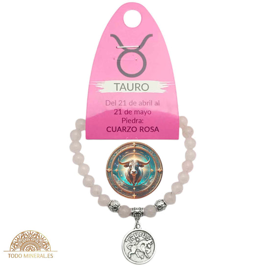 Pulsera Horóscopo Tauro Piedra Cuarzo Rosa 6 mm - TODOMINERAL