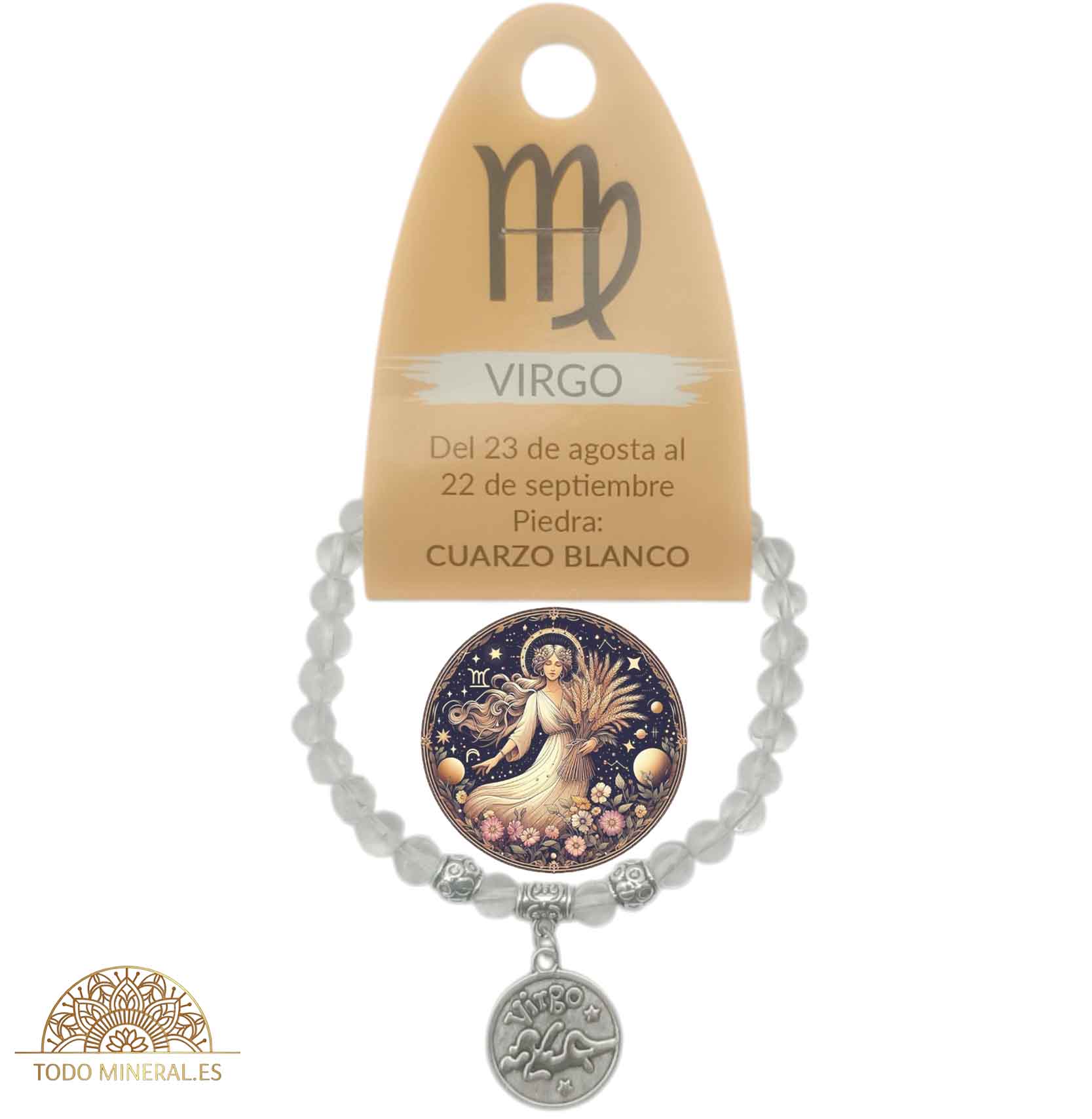 Pulsera Horóscopo Virgo Piedra Cuarzo Blanco 6 mm - TODOMINERAL