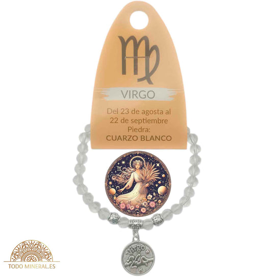 Pulsera Horóscopo Virgo Piedra Cuarzo Blanco 6 mm - TODOMINERAL